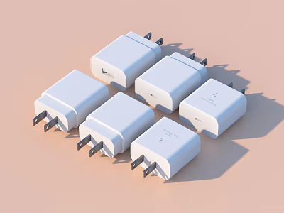 White Household Essential Power Adapters For Daily Device Charging Needs 3d model