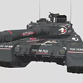 Type 90 Black Military Tank With Red And White Decorative Accents