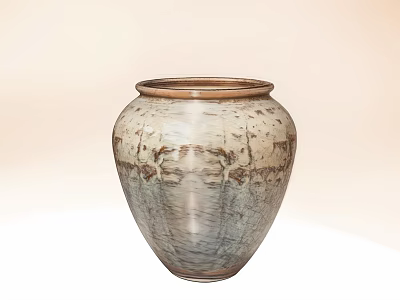Handcrafted Ceramic Vessel With Natural Texture And Brown Rim In Neutral Tones 3d model