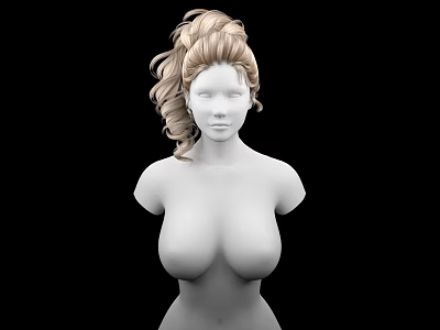 Game Film Character 3D Model with Blonde Curly High Ponytail White Torso and Black Background 3d model