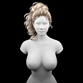 Game Film Character 3D Model with Blonde Curly High Ponytail White Torso and Black Background