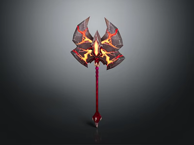 Mythical Flaming Axe With Red Handle And Sharp Decorative Edges 3d model