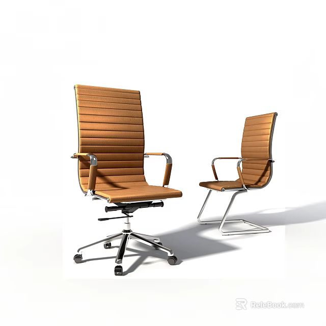 Modern Brown Office Chair With Armrests Wheeled And Fixed Base Design 3d model 