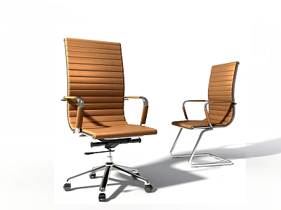 Modern Brown Office Chair With Armrests Wheeled And Fixed Base Design 3d model