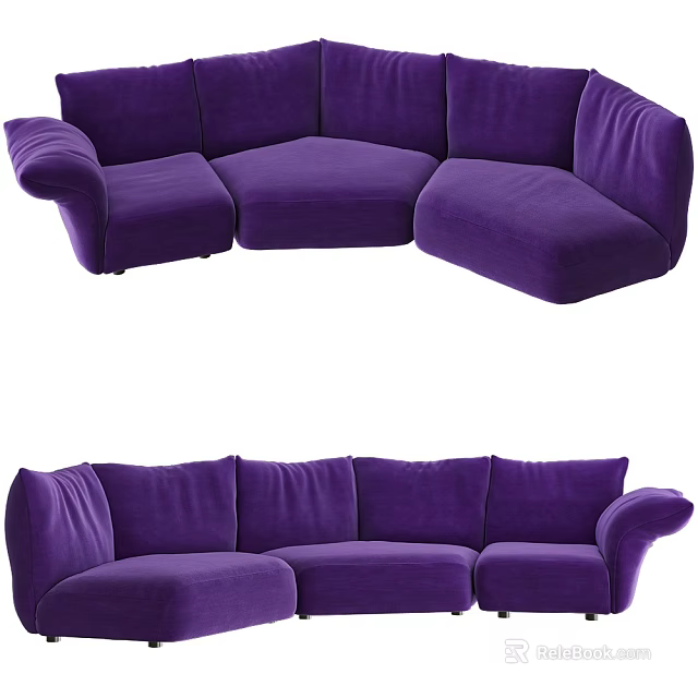 Purple Sectional Sofa With Spacious Comfortable Seats And Modern Upholstered Design 3d model