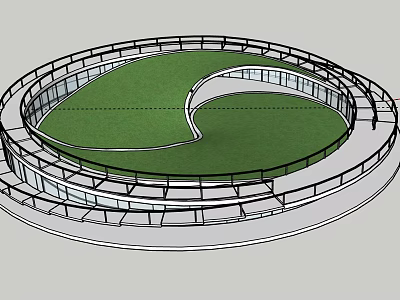 Circular Stadium Design With Green Turf And Multi Tiered Stands 3d model