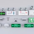 Emergency Safety Devices Collection Featuring Exit Signs Fire Detectors Alarms