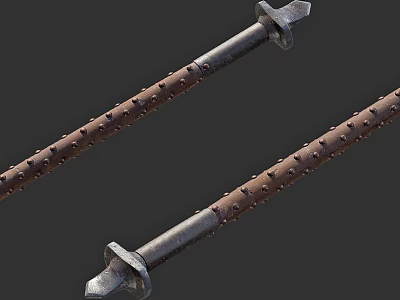 Medieval Spiked Weapon With Metal Head And Wooden Handle Spikes Detail 3d model