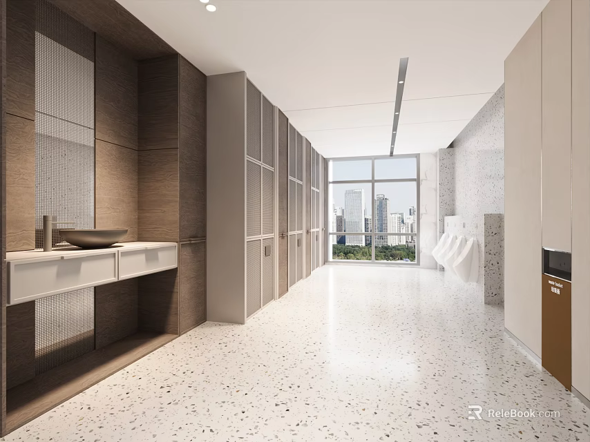 Modern Public Restroom With Spacious Layout Natural Light And City View 3d model 