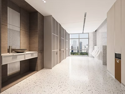Modern Public Restroom With Spacious Layout Natural Light And City View 3d model