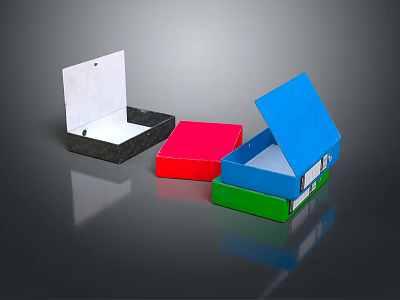 Vibrant Open Storage Boxes Decorative Ornament Sets With Black Red Blue Green Cases 3d model