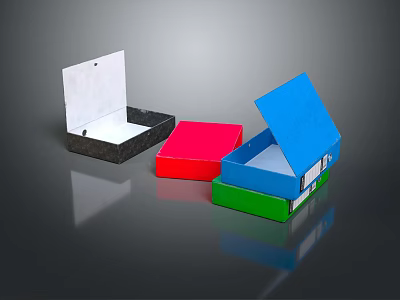 Vibrant Open Storage Boxes Decorative Ornament Sets With Black Red Blue Green Cases 3d model