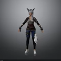 3D Stylized Character Model With Cat Ears Striped Top Black Pants White Shoes And Tail