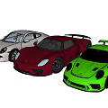 Three Luxury Sports Cars In Silver Red And Green Colors With Sleek Design