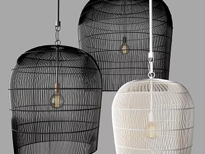 Modern Black And White Cage Like Pendant Lights With Wire Mesh Design And Bulbs 3d model