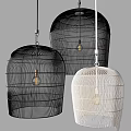 Modern Black And White Cage Like Pendant Lights With Wire Mesh Design And Bulbs