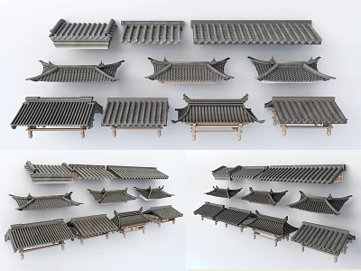 Chinese Style Roof Tile Models With Various Designs And Arrangements 3d model