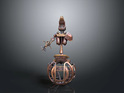 Intricate Mechanical Robot Figure Standing On Spherical Metallic Base With Design Details 3d model