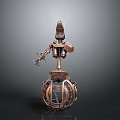 Intricate Mechanical Robot Figure Standing On Spherical Metallic Base With Design Details