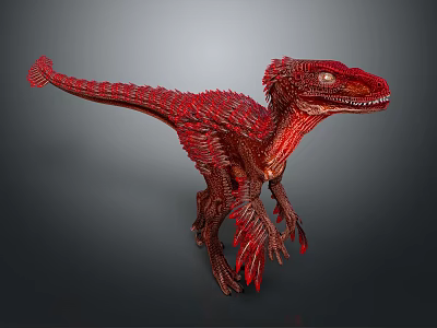 Red Feathered Dinosaur Model With Detailed Structure And Standing Pose On Neutral Background 3d model