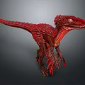 Red Feathered Dinosaur Model With Detailed Structure And Standing Pose On Neutral Background 3d model