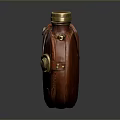 Vintage Red Leather Flask With Golden Cap Round Metal Buckle And Stitches Design