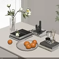 Decorative Ornament Set On White Table With Vase Flowers Books Oranges And Aromatherapy Sticks