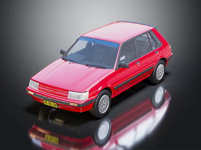 Red Classic Car With Shiny Exterior On Black Reflective Surface 3d model