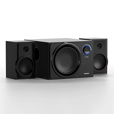 Black Home Audio Speaker System with Subwoofer Multiple Drivers and Control Knob Design 3d model