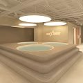 Indoor Infinity Pool Area With Three Circular Pools On Stepped Platform And Round Lights 3d model