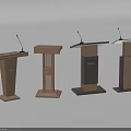 Various Modern Podium Designs With Wooden And Black Finishes And Microphones