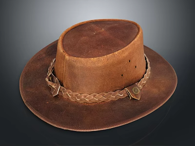 Brown Leather Hat With Braided Leather Band And Metal Buckle 3d model