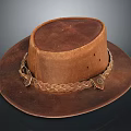 Brown Leather Hat With Braided Leather Band And Metal Buckle