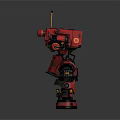 Red Mechanical Robot With Antenna Tracked Legs And Armored Body
