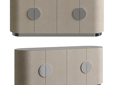 Modern Entryway Cabinet And Sideboard With Round Handles And Beige Fabric Design 3d model