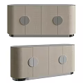 Modern Entryway Cabinet And Sideboard With Round Handles And Beige Fabric Design