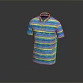 Blue And Yellow Striped Short Sleeve Polo Shirt With Collared Design And Knitted Fabric