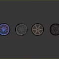 Alloy Car Wheels In Various Colors Blue Silver Copper Black Displayed Together
