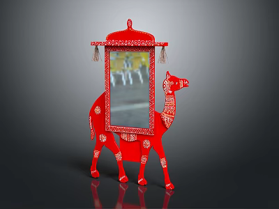 Red Camel Shaped Decorative Living Supplies With White Patterns Top Pavilion And Tassels 3d model