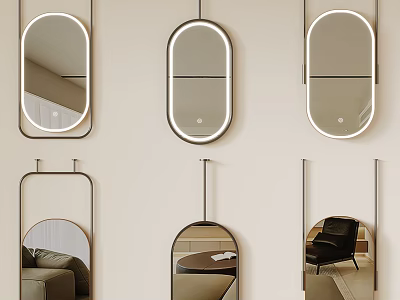 Stylish Decorative Mirrors Oval Rectangular Shapes With LED Lights Wall Mounted Reflecting Modern Interior Design 3d model