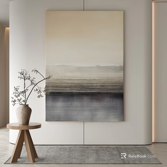 Abstract Painting In Modern Space With Vase And Side Table 3d model