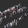 Multiple People Figures in Various Poses and Clothing Styles on Black Background