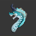 Teal Dragon Character With Blue Horn Yellow Eyes Open Mouth And Spotted Body In Cartoon Style