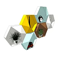 Modern Hexagonal Wall Cabinets With Decorative Patterns Plants Eiffel Tower Car Camera And VINYL 3d model