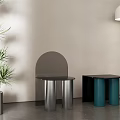 Modern Stools With Cylindrical Legs Black Tops Green Plant And Floor Lamp