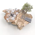 3D Terrain Scene With Rocks Debris Tree And Metal Grid Structure