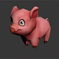 Cute Pink Cartoon Pig With Big Eyes Standing On Black Background With Reflection