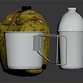 Essential Household Items With Yellow Patterned Bag Silver Lidded Container And Silver Handled Cup