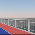 Red Steel Frame Double Arch Bridge With Yellow Roadway Lines And White Railings