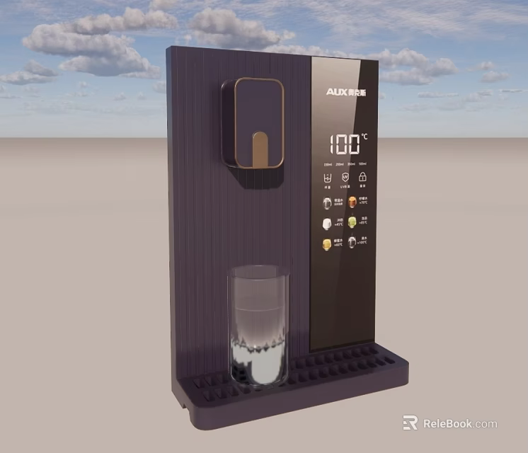 Modern Water Dispenser and Glass Tableware Set with Digital Display 100 Degrees 3d model 